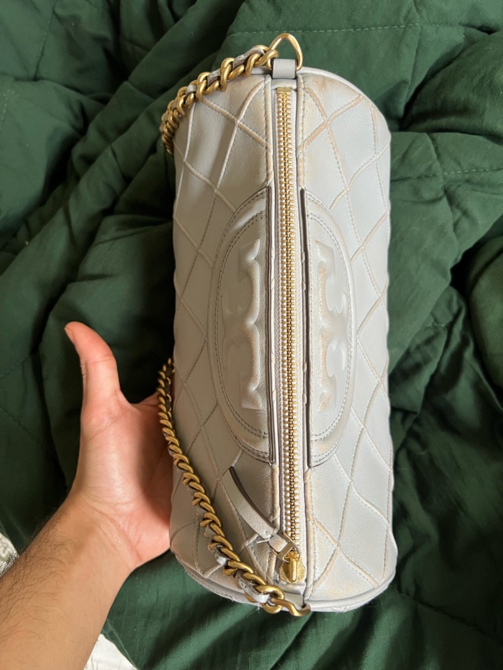 Tory Burch Quilted Gray Chain Shoulder Bag with Gold Hardware - Picture 2 of 16